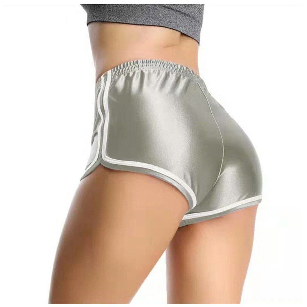 Satin Smooth Shorts women Hot Women Summer Running Shorts Contrast Binding Side Split Elastic Waist Patchwork Casual Beach Party