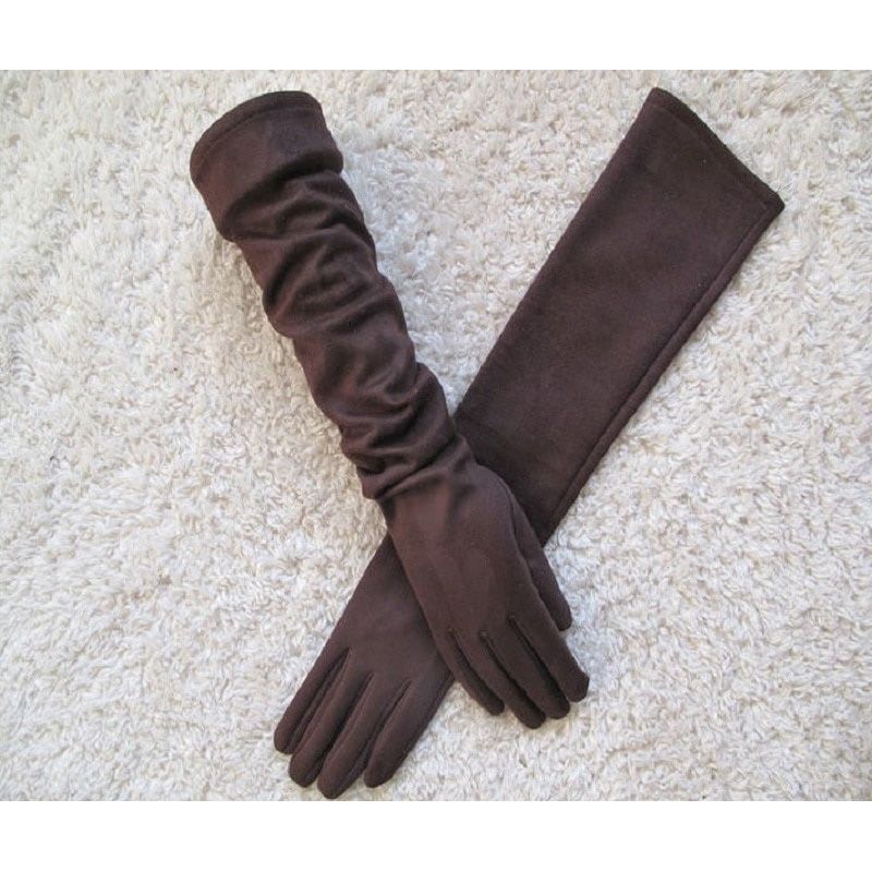 Women Gloves Winter Touch Screen 2021 New Long Style Suede Touch Screen Gloves Black Gray Composite Suede Fashion