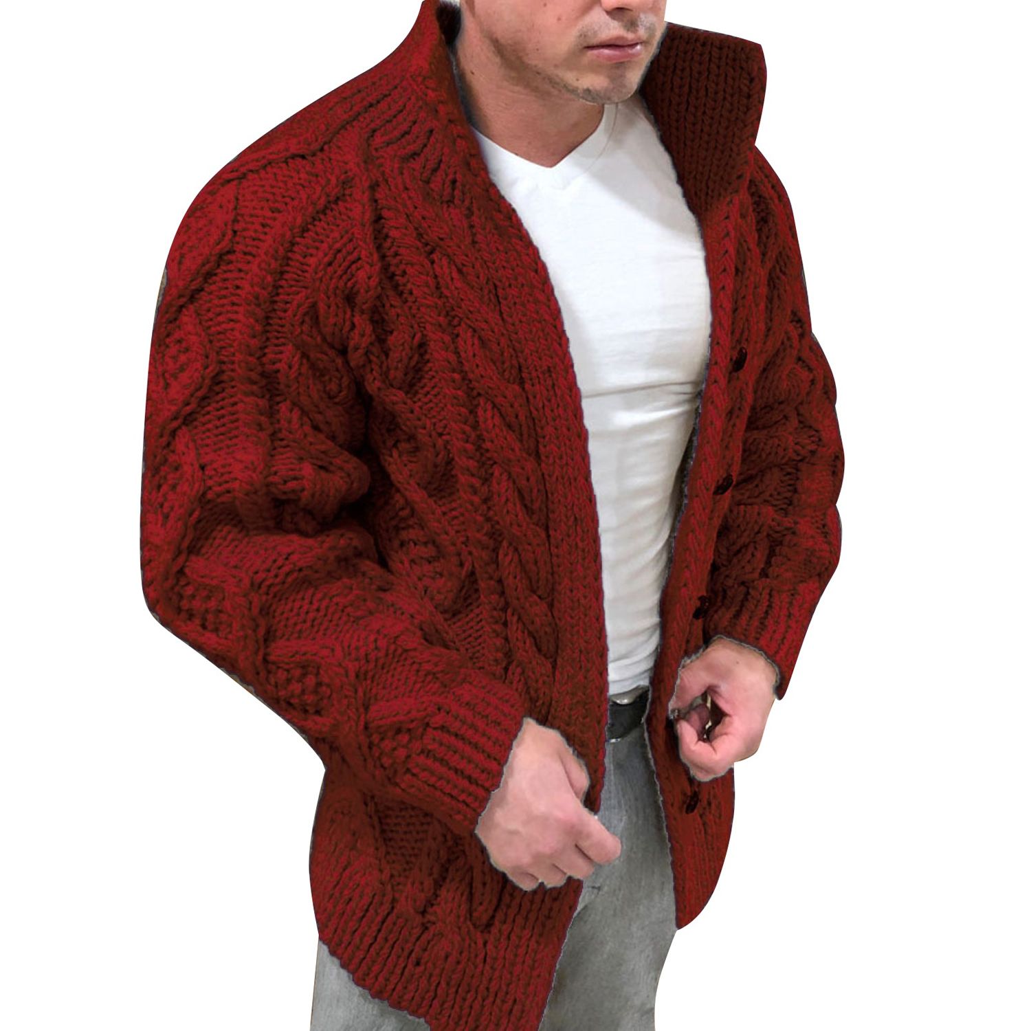 Cardigan Sweater Elastic Twist Texture Thermal Sweater Coat
