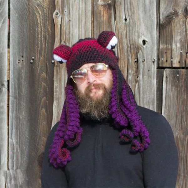 Octopus Beard Hand Weave Knit Wool Hats Men Christ Cosplay Party Funny Tricky Headgear winter Warm Couples Hat Dropsping