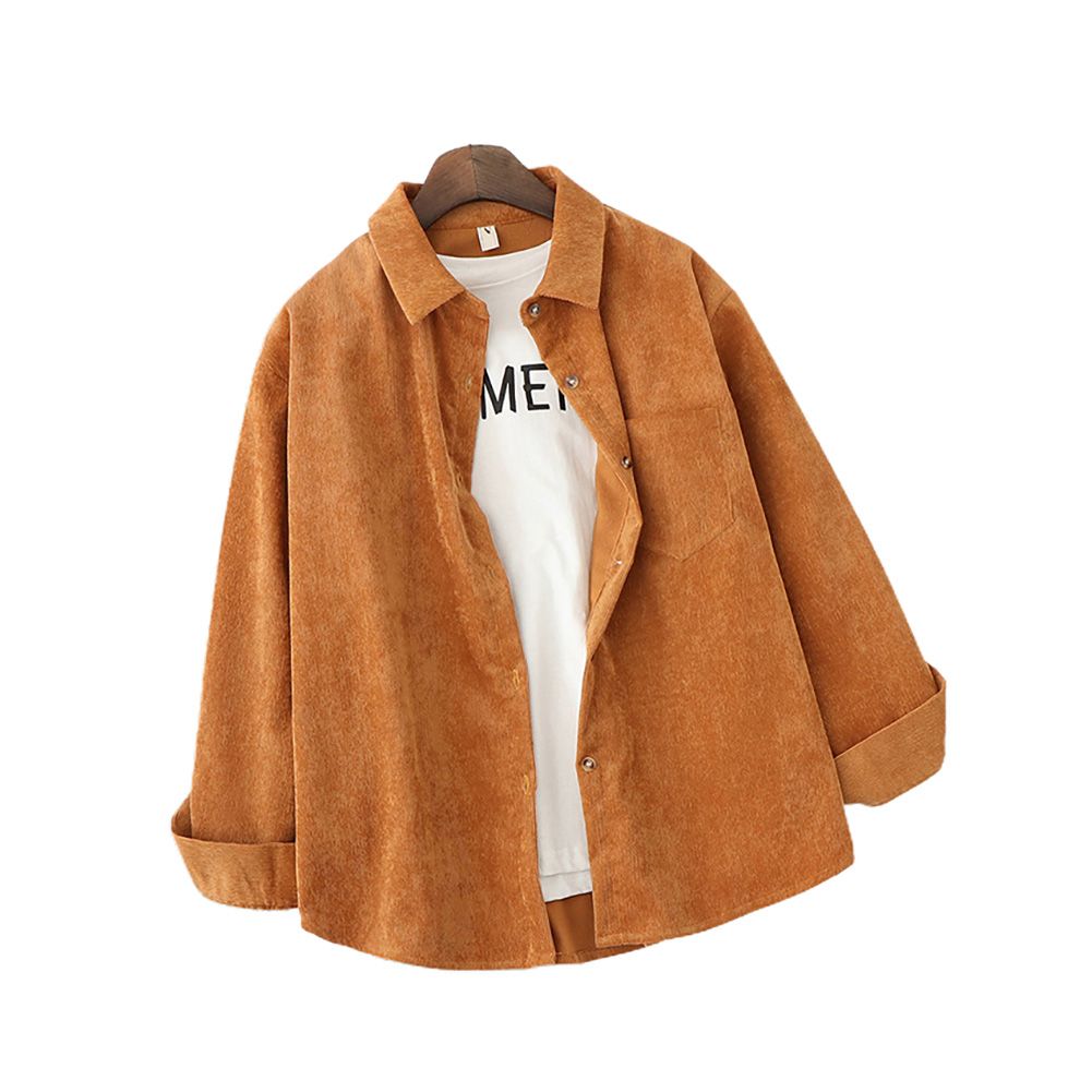 Women Spring Autumn Lapel Long Sleeve Corduroy Shirt Coat