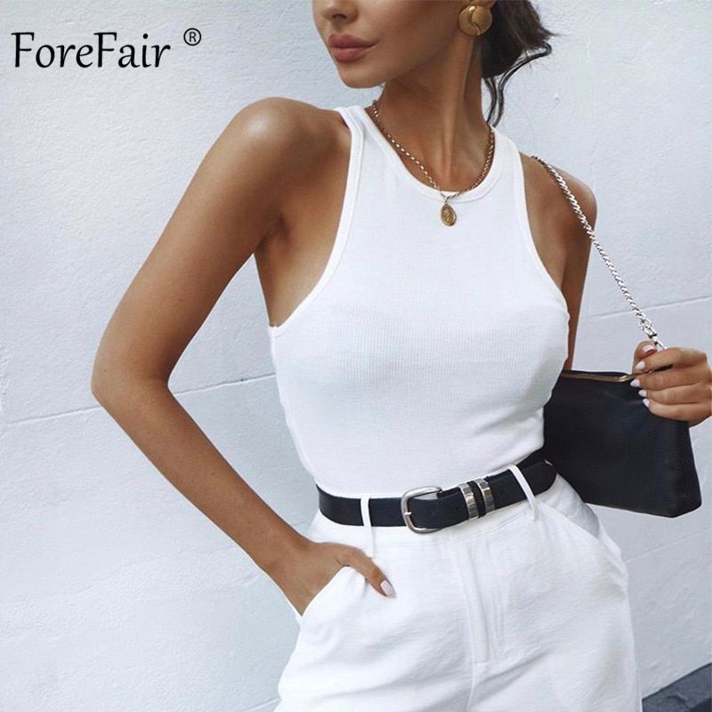 Ribbed Tank Summer Tops Woman Knitted Cotton Vest Club Streetstyle Basic Solid Black White Bodycon Crop Top Women