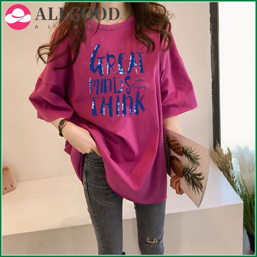 Women's Round Neck Loose T-Shirts Summer Medium Length With Short Sleeve Simple Popular Casual Blouse