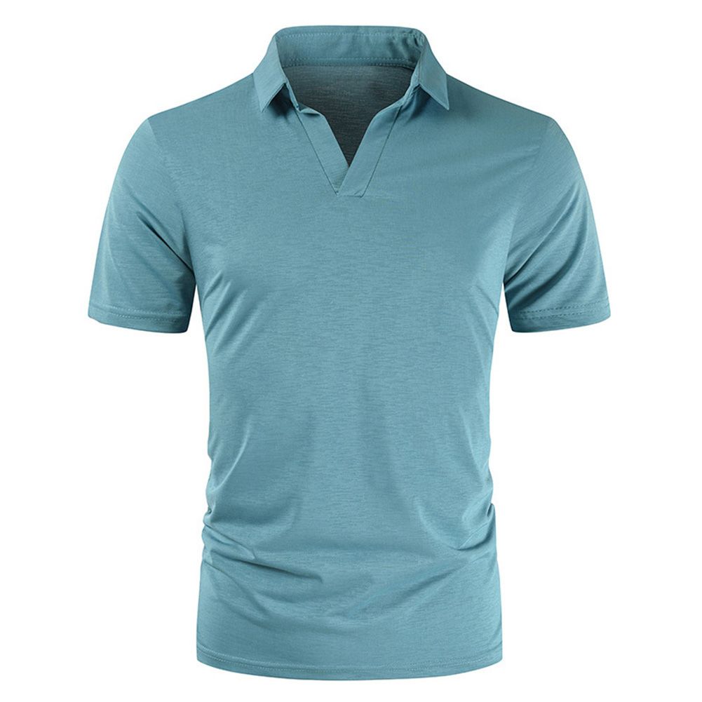 Men Casual Solid Color Turn Down Collar Short Sleeve Top Slim Business Shirt