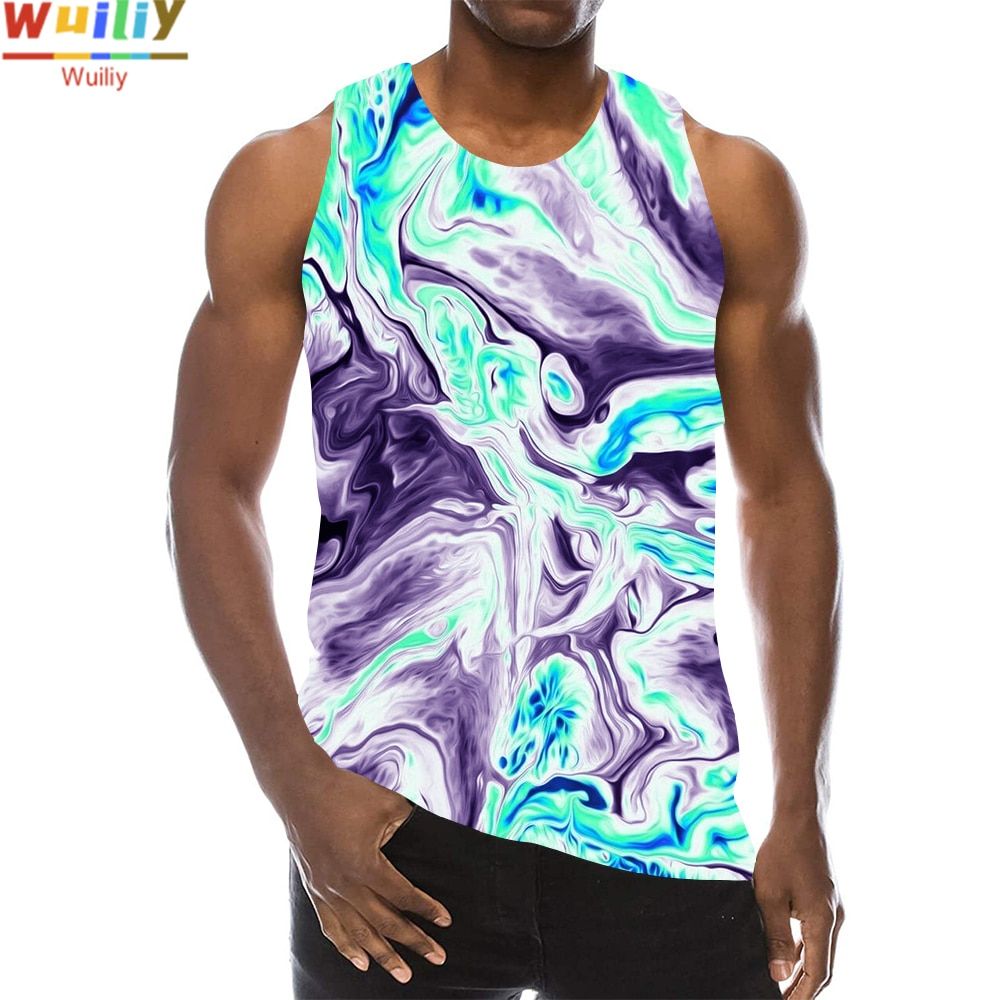 Orange Texture Graphic TaTop For Men 3D Print Sleeveless Pattern Top Psychedelic Vest Abstract Painting Tops Hop Top
