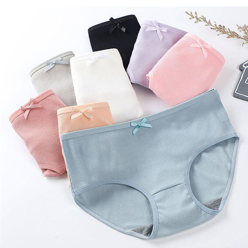 5 pieces Women Bow Briefs Milk Fibe Breathable Triangle Panties for Girls