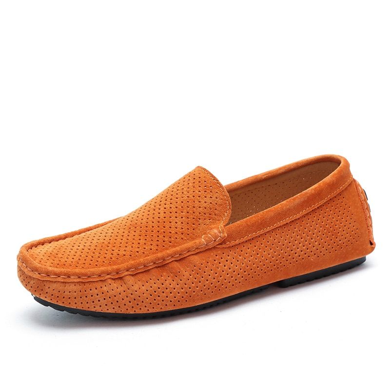 AGSan Summer Men Loafers Leather Casual Shoes Fashion Slip On Driving Shoes Breathable Moccasins Green Suede Loafers
