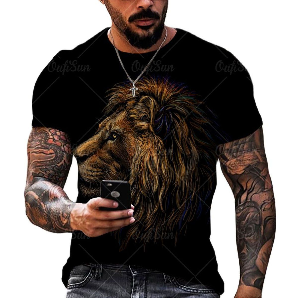 Men's T-shirt Fashion Summer 3D Printing  King Of The Forest   Pattern Street Personality Wild Loose Oversize Top