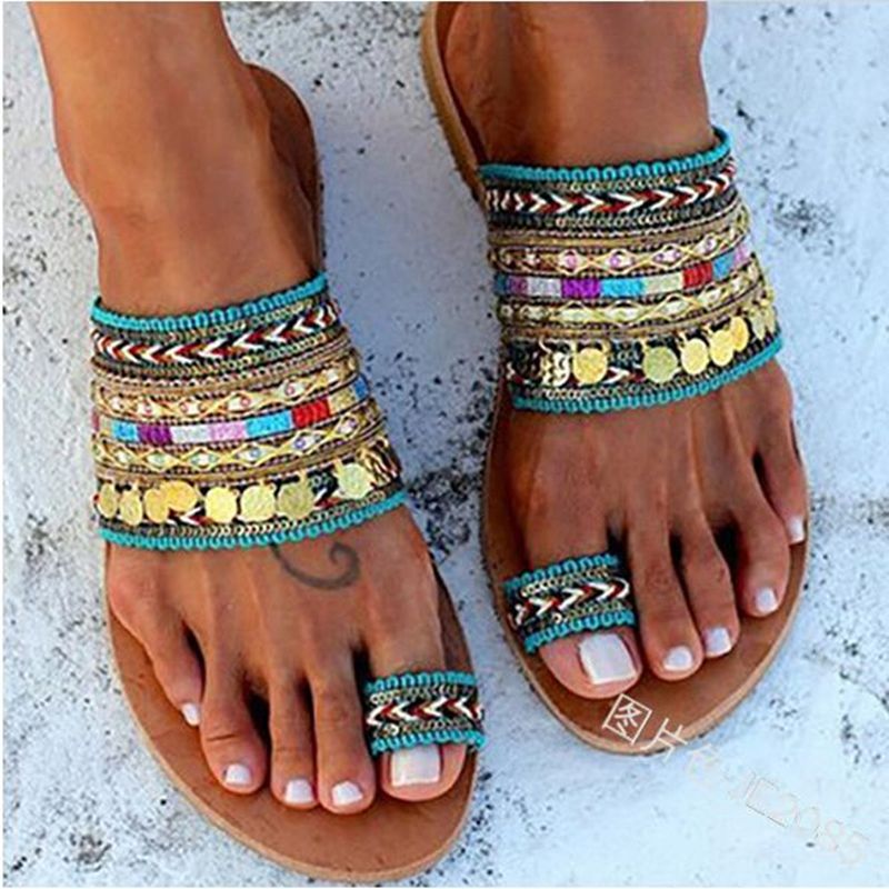 Big Size 35-43 Folk-custom Women Slippers Summer Women Flat Sandals Flip Flops