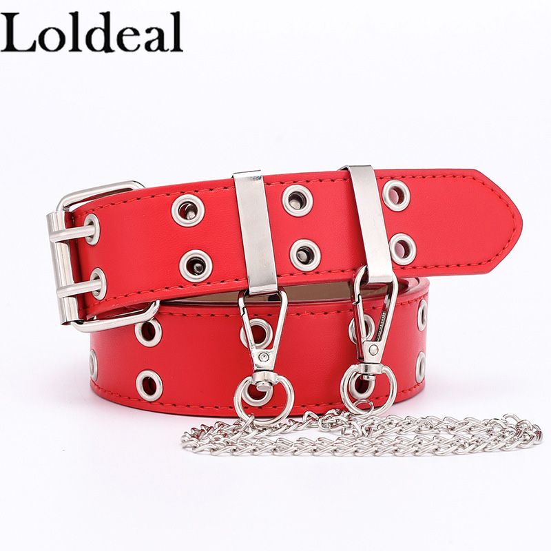 Loldeal 110*3.3cm Girl Punk Belt Designer Famous Brand Leather Belt Fashion Alloy Double Ring Circle Buckle Girl Jeans Dress Wild Belts