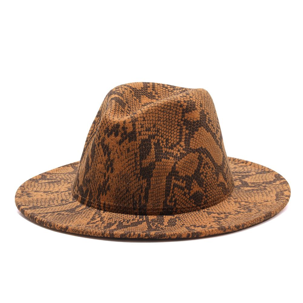 2020 winter fedora hats for women fashion Flat wide Brim Wool Felt Jazz Snake skin Hats for men Leopard goth top vintage hat cap