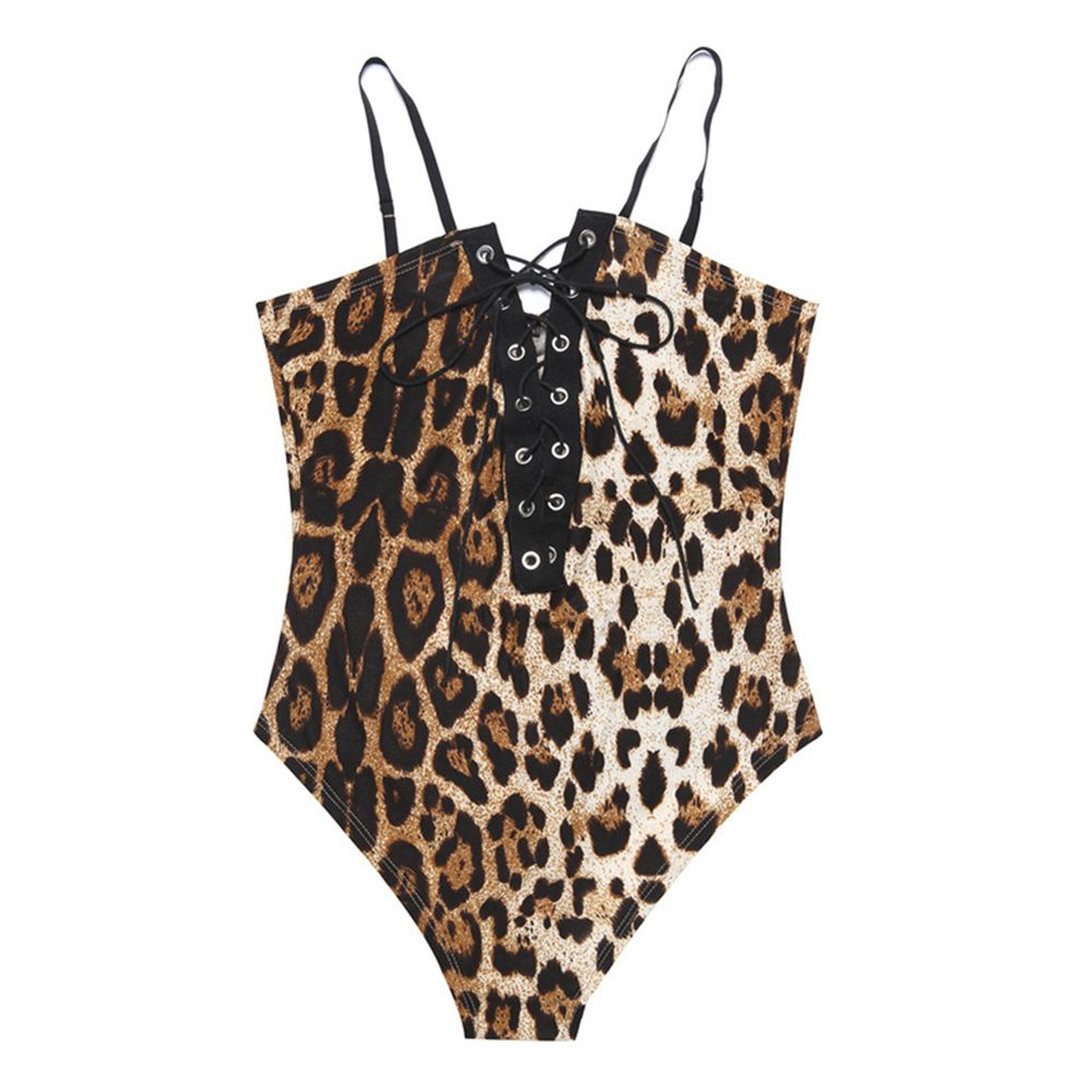 Women Lace Up Deep V Neck Sleeveless Jumpsuit Slim Bodysuit