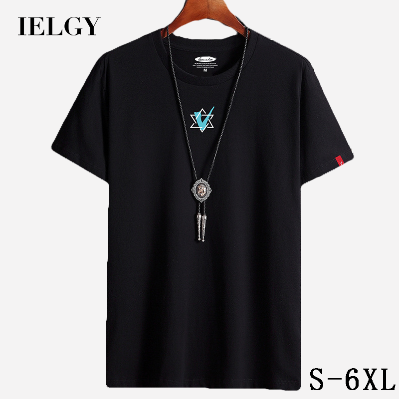IELGY Men's short-sleeved T-shirt new round neck cotton loose plus size men's bottoming shirt