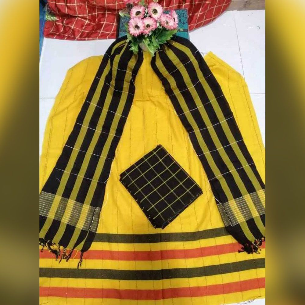 Yellow Color Tater Cotton Unstitched Ripti Fabric Exclusive, Stylish and Comfortable Three Piece for Women Shalwar Kameez