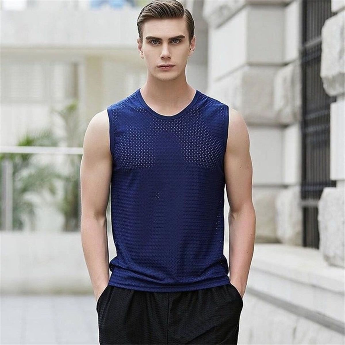 Men'S Ice Silk TaSummer Transparent Mesh Breathable New Solid Bodybuilding TaTop Men Gym Workout Fitness sleeveless shirt
