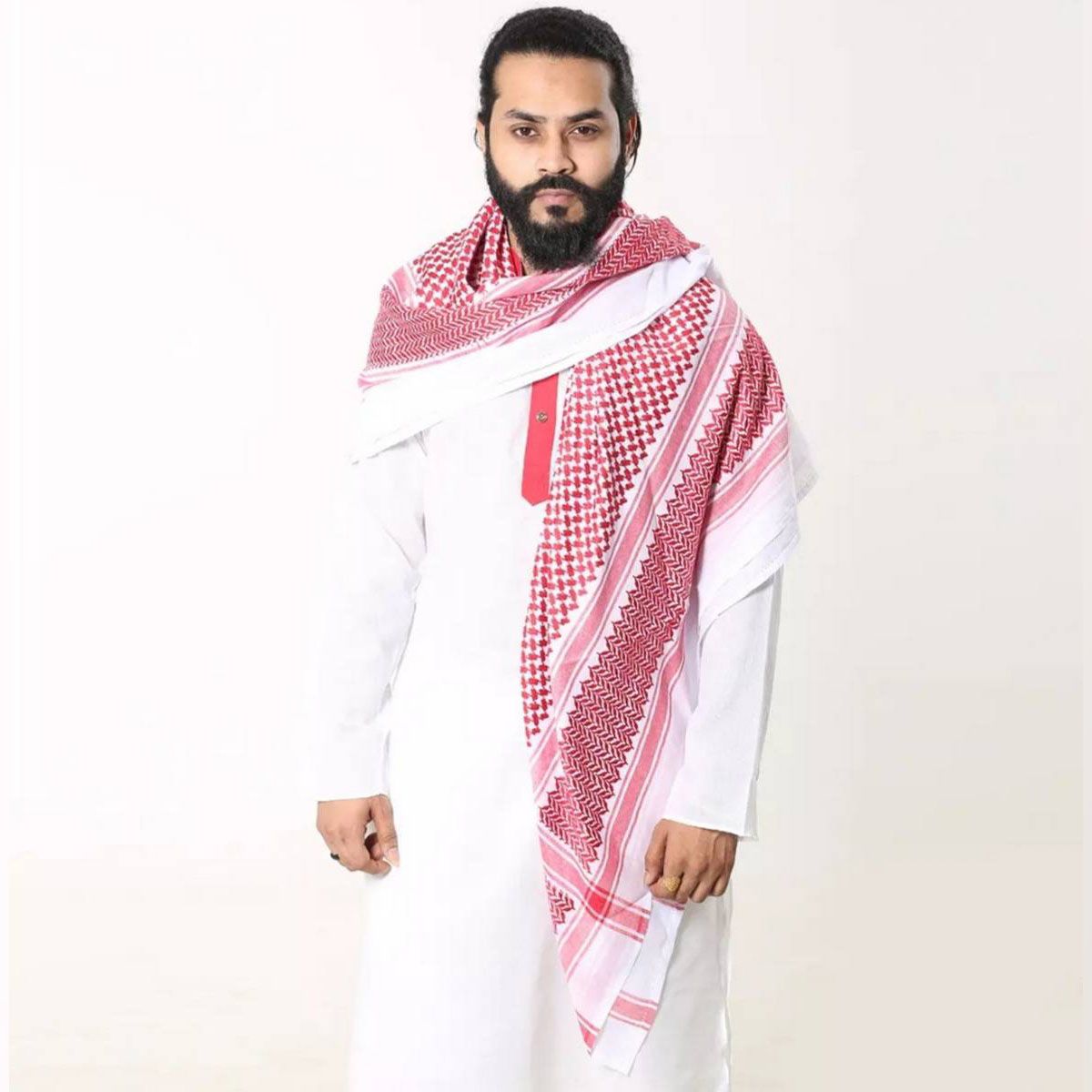 Pure Cotton Head scarf Haji Rumal/Gamcha Muslim Busana/Tie/Cap Hazi Pagri/Keren/Towel Men's Hijab/Hejab Tupi/Hat for Men-Red