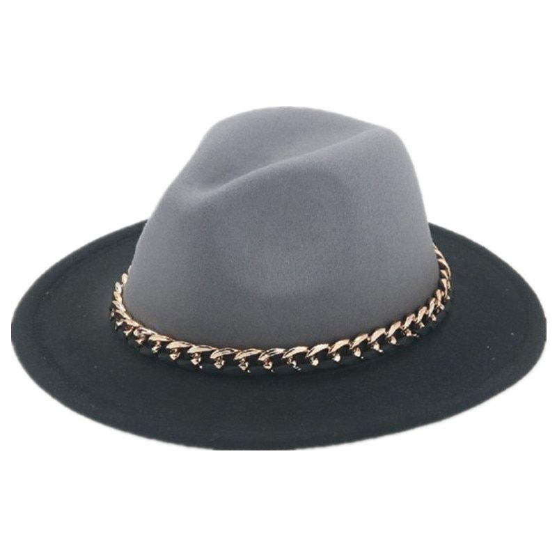 fedora hat gradient color chain band women hat winter wide brim jazz caps vintage luxury felt women hats sombrde mujer