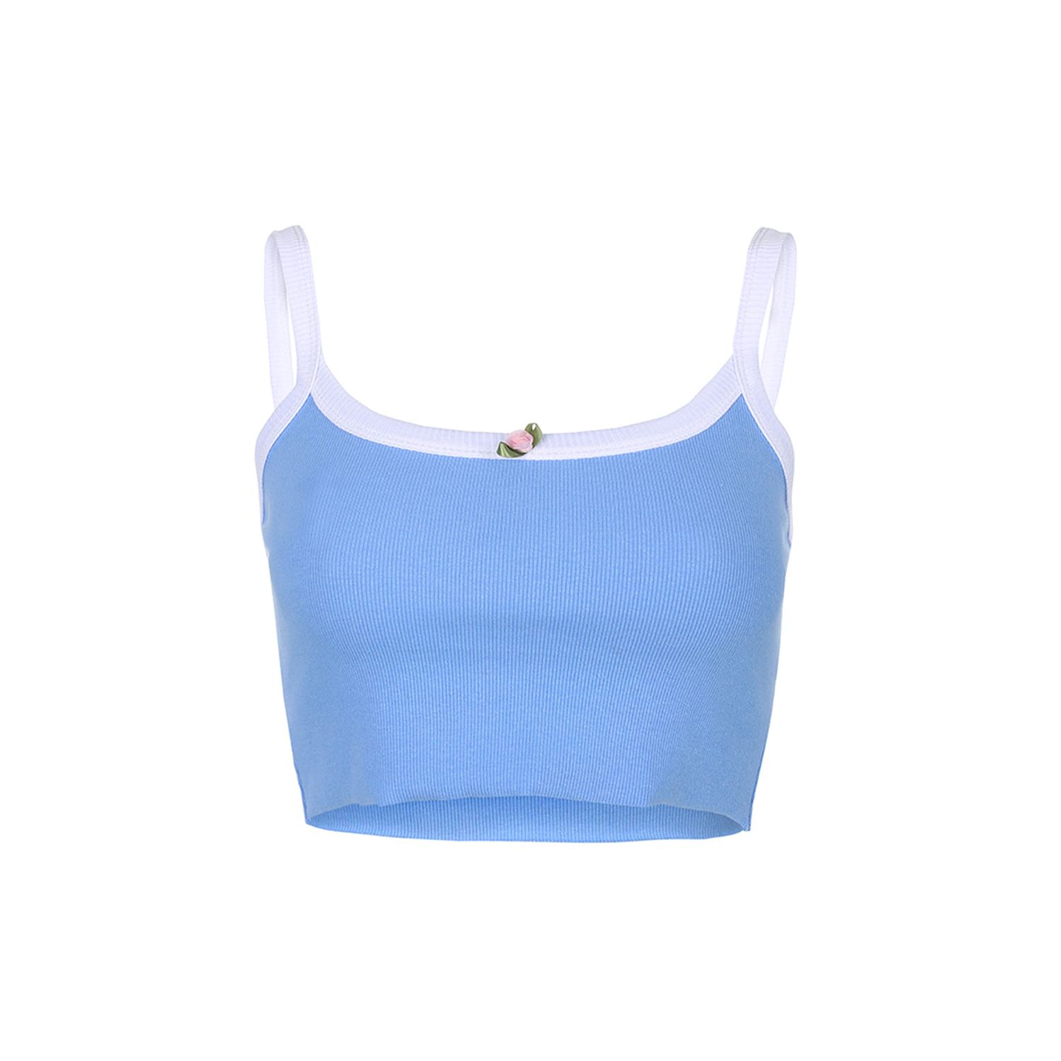 New Summer Ladies Short Tank Top  Vest Girls Solid Color Small Flower Decoration Sleeveless Top U-ne