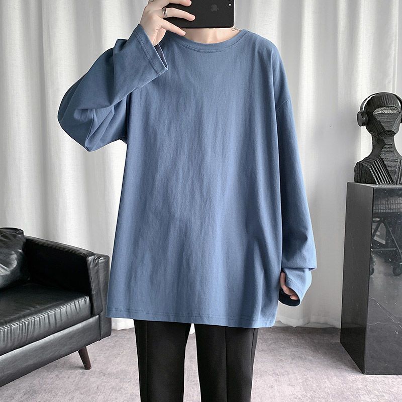 HYBSKR 2021Spring Men's T-Shirt Solid Color Basic T shirt Round Neck Long Sleeve Tshirts Korean Couple Women Man Casual Tees