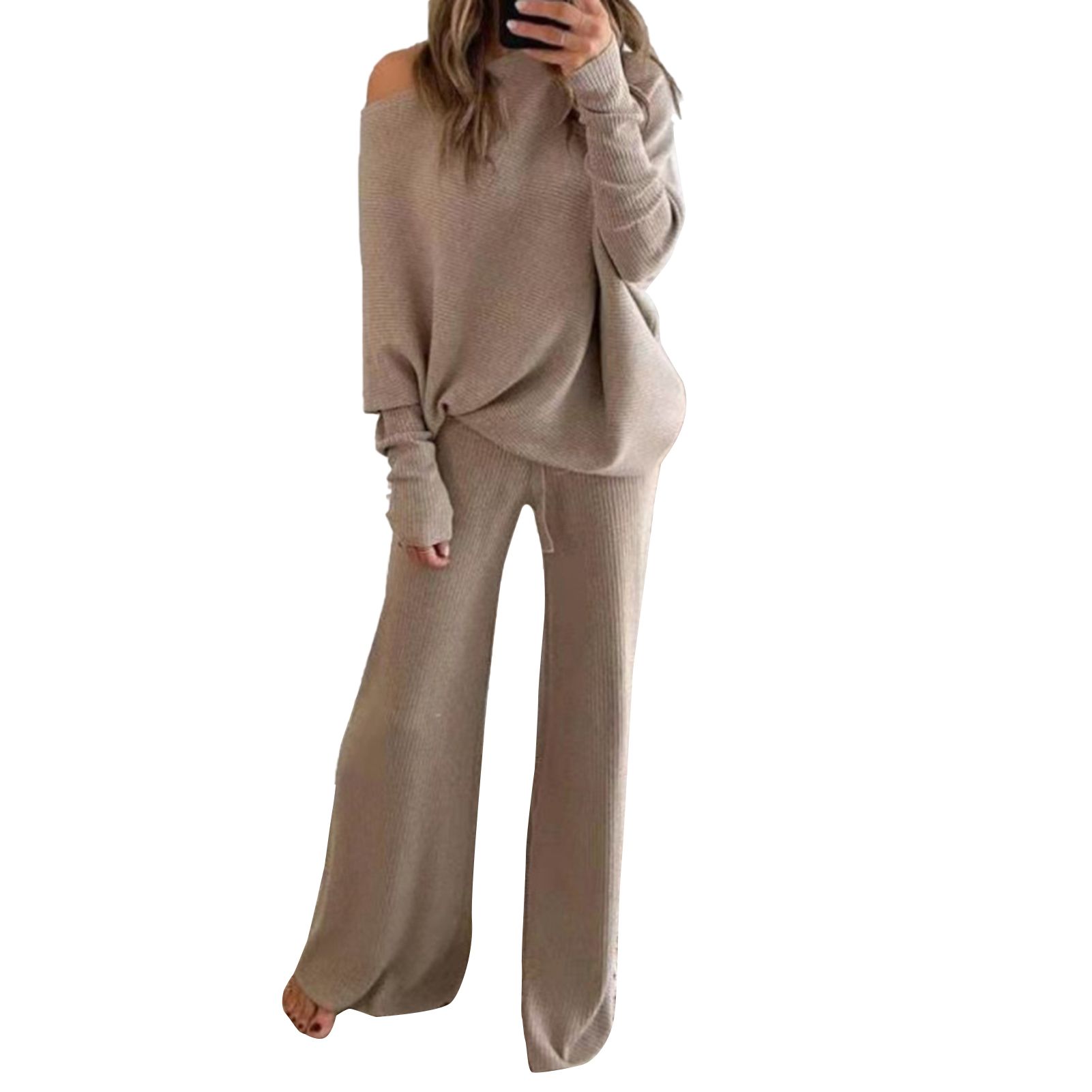 Women Top Pants Set Solid Color Pure Color Top Rope Pulling Pants
