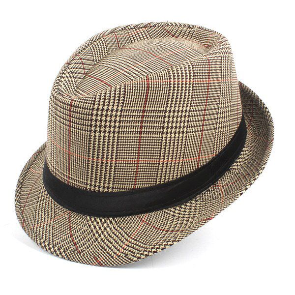 Fashion Women Men Cotton Plaid Fedora Hat For Gentleman Autumn Homburg Jazz Size 58CM