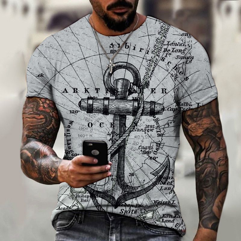 New Summer Short Sleeve Casual Loose Oversized Men's T-shirt Mosaic Printing Fashion T-shirt Men's Tops T-shirt Men's