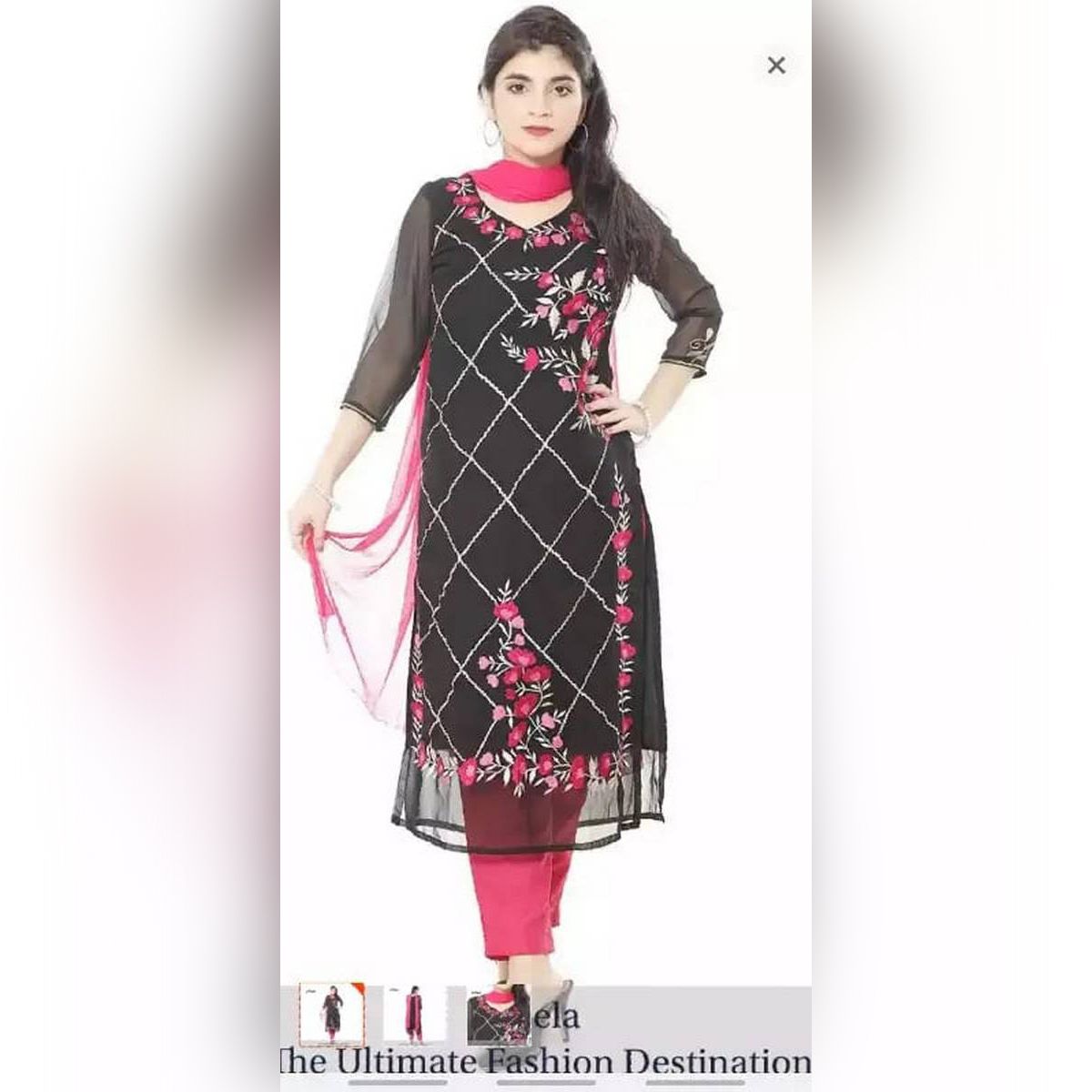 Unstitched Black Georgette Kameez For Women 3 piece