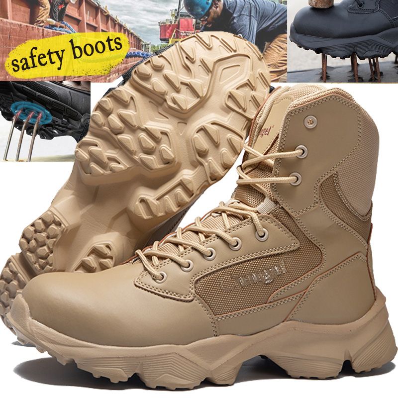 High Cut Safety Shoes for Men / Steel Toe Spring Safety Shoes man Punched Sheet Surface Safety Shoes Fashion Light Anti-slip Work Shoes Smashing