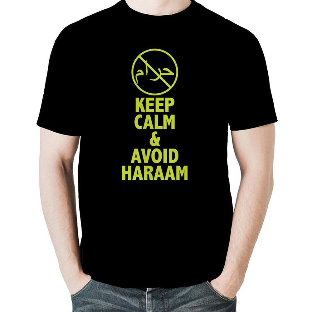 Black Cotton Keep Calm & Avoid Haraam T-Shirt