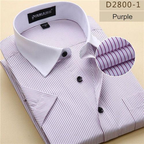 S to 8xl Fashion summer large men striped dress shirt  patchwork white collar short sleeve slim fit non-iron social shirts