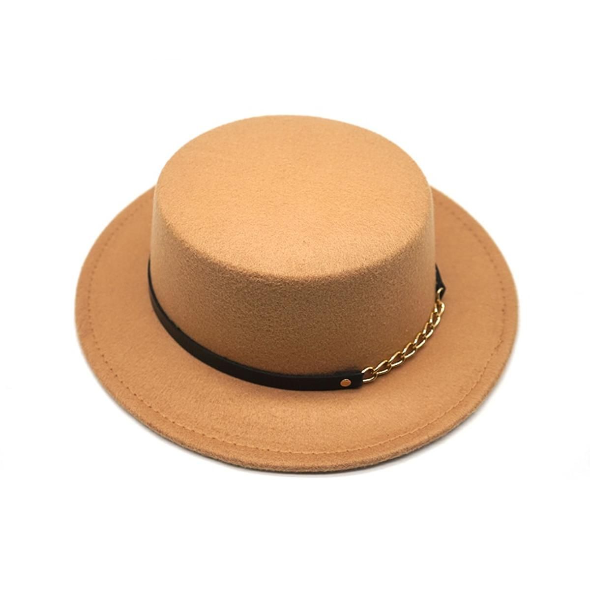 Women Men Wool Fedora Hat With chain Ribbon Gentleman Elegant Lady Winter Autumn Wide Brim Jazz Church Panama Top hat