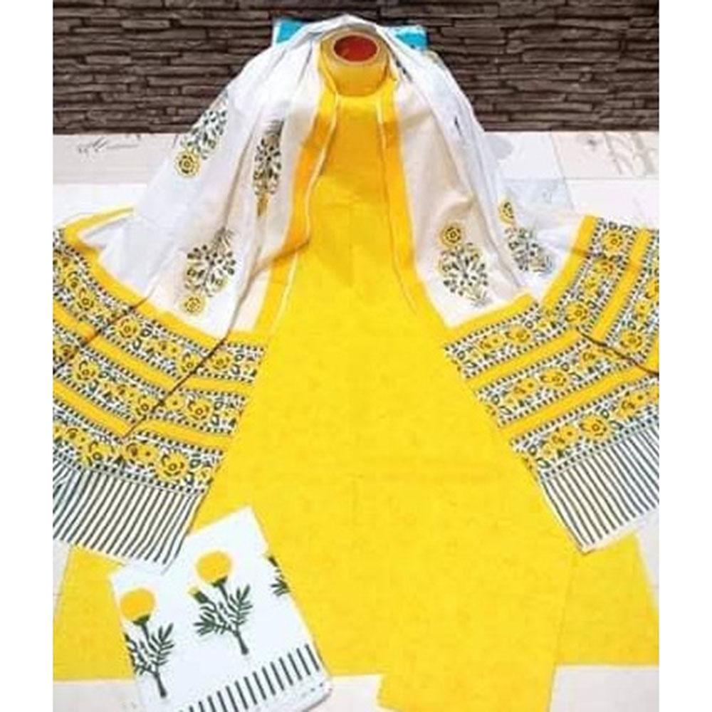 Unstitched Yellow Cotton Salwar Kameez for Women