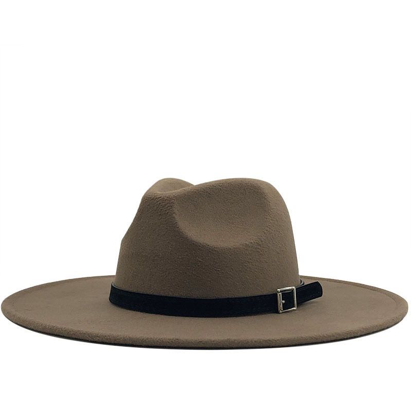 Classics British Style 9.5CM Wide Brim Fedora Hat For Women Men Vintage PanamaJazz Autumn And Winter Solid Top Cap