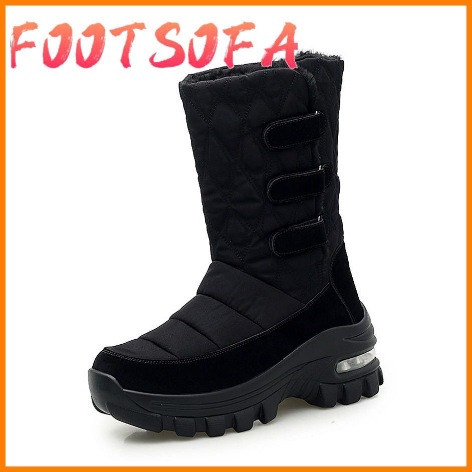 High Quality Women Snow Boots Winter Suede Comfort Flock Leather Warm Feamle Shoes Non-slip Platform Botas Mujer Boots Blac