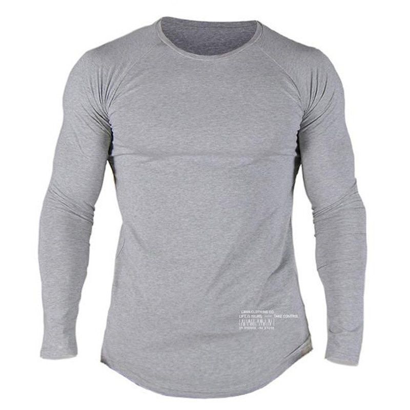 Cotton Long sleeve tshirt Men Casual Skinny T-shirt Gym Fitness Bodybuilding Workout Tee shirt Tops Male Crossfit Brand Clothing