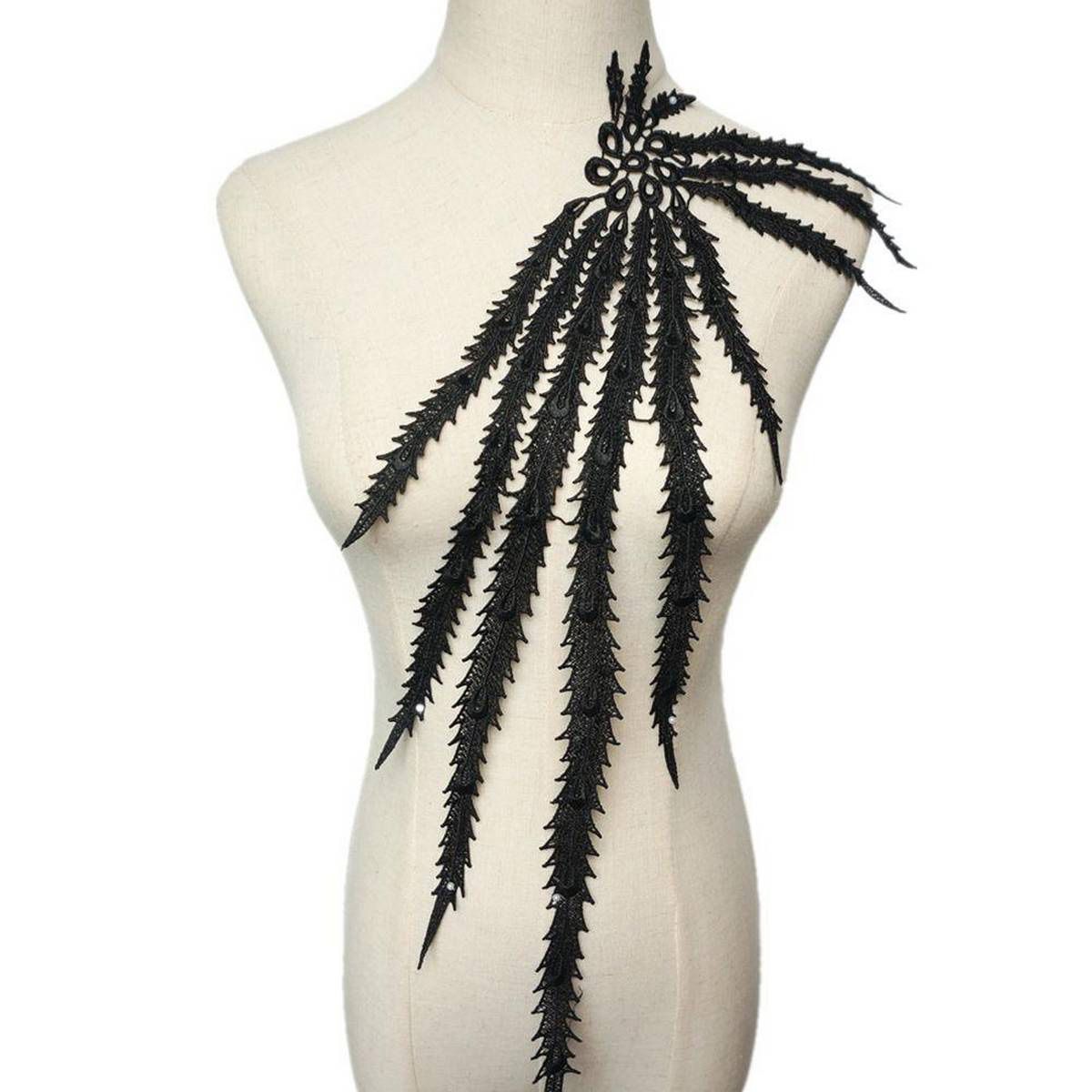 【ALLGOOD】Gold Black White Fabric Tassel Leaves Appliques Embroidered Wedding Gown Trimmings Collar Sew On Patches For Dress DIY Decoration