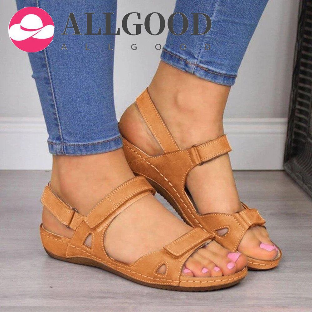 Korean single shoes for Girls female Women's Ladies Open Toe Solid Wedges Causal Shoes Outdoor Beach Sandals