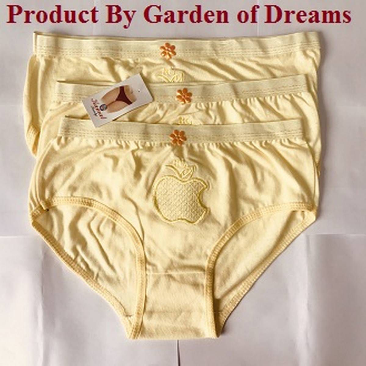 Panties Apple Logo Export Quality Cotton & Soft Underwear For Women_3 Pcs