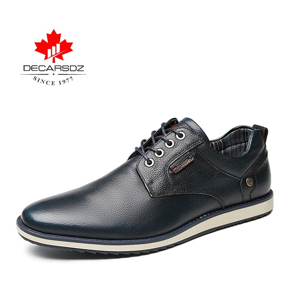 DECARSDZ Men Geunine Leather Shoes Man 2022 Spring Autumn Fashion Comfy Lace-Up Men Shoes High Quality Men Causal Shoes