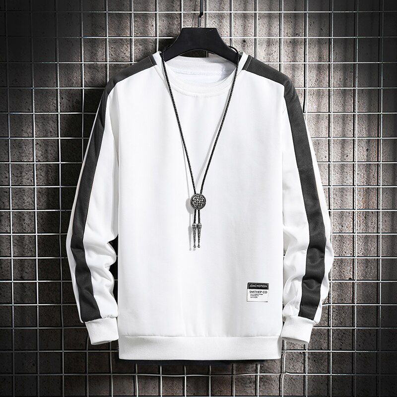 Long Sleeve Harajuku Sweatshirts Men Fashion 6 Color Hoodie Mens Casual O-Neck Patchwork Sweatshirt for Young Men