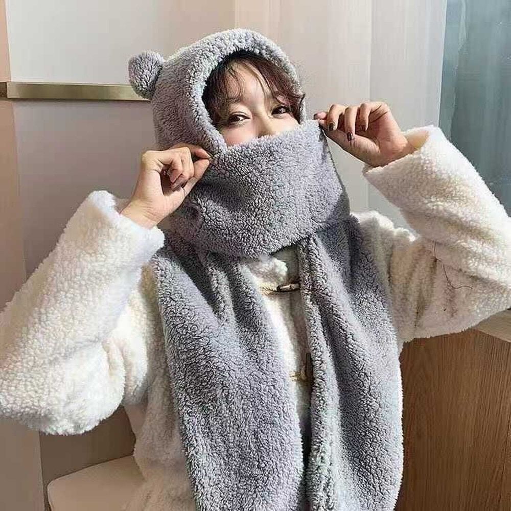 Autumn and winter children's hat, scarf, two-piece set, winter warm fleece, boy and girl children, bear woolen hat neckerchief
