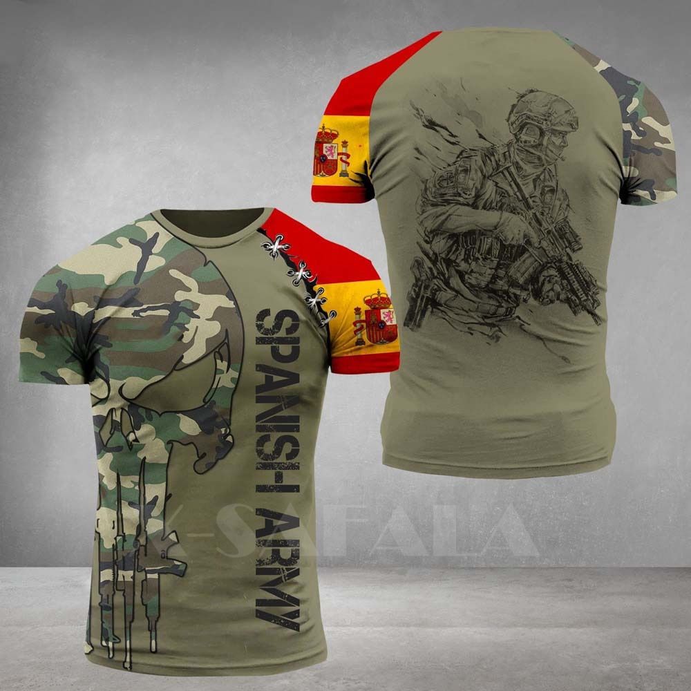 Spanish- Solidier Spain Country 3D Printed Milk Fiber T-shirt Summer Round Neck Men Female Casual Top-1