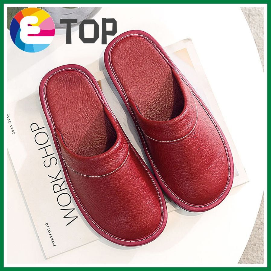 Men's Odor-resistant Leather Slippers Home Non-slip Couples Shoes Plus size 45/46 House Slipper Man Shoes Winter Slides