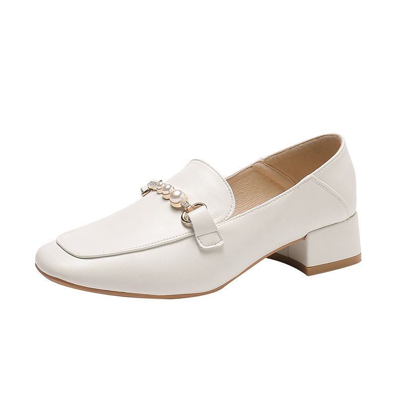Womens Loafers Korean Style Shoes Pearl Comfortable Casual Shoes Metal Decoration Slip on Soft Walking Shoes