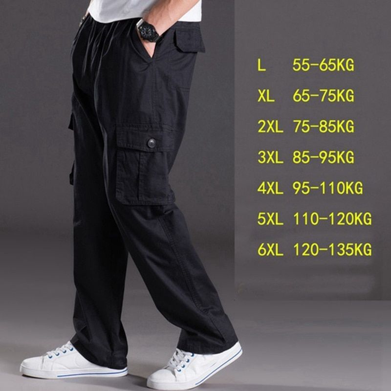 spring summer casual pants male big size Multi Pocket Jeans oversize Pants overalls elastic waist pants plus size men