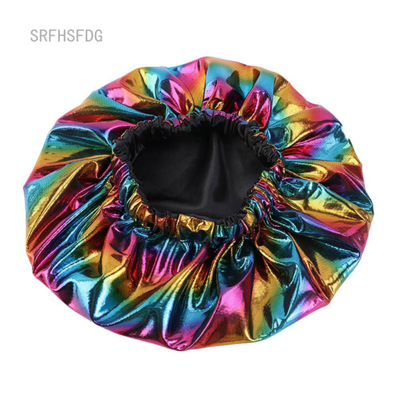 【BestGO】Extra Large Doublelayer Laser Elasticity Widebrimmed Round Cap Nightcap Home Hair Care Cap Chemotherapy Hat