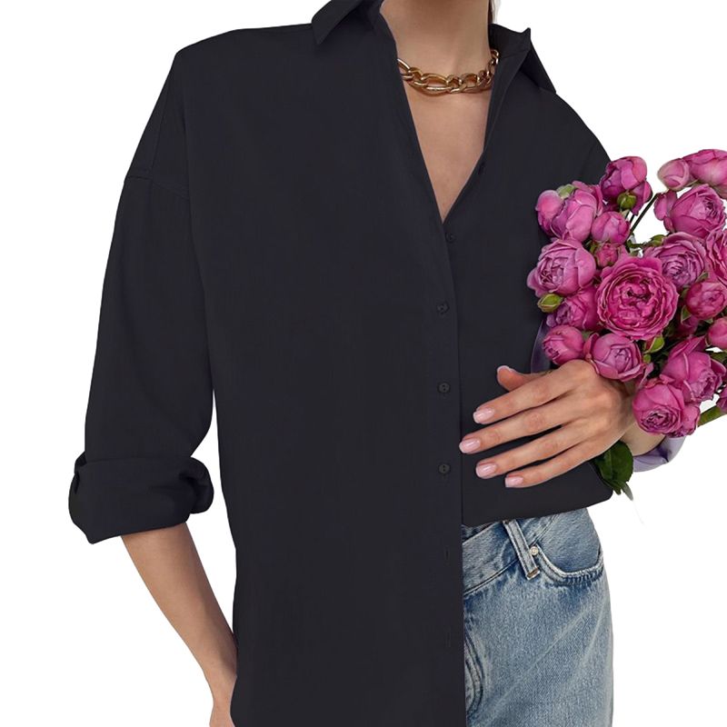 Girls Temperament Long Sleeve Shirt, Summer Autumn Ladies Leisure Style Solid Color Lapel Blouse Single-breasted Tops
