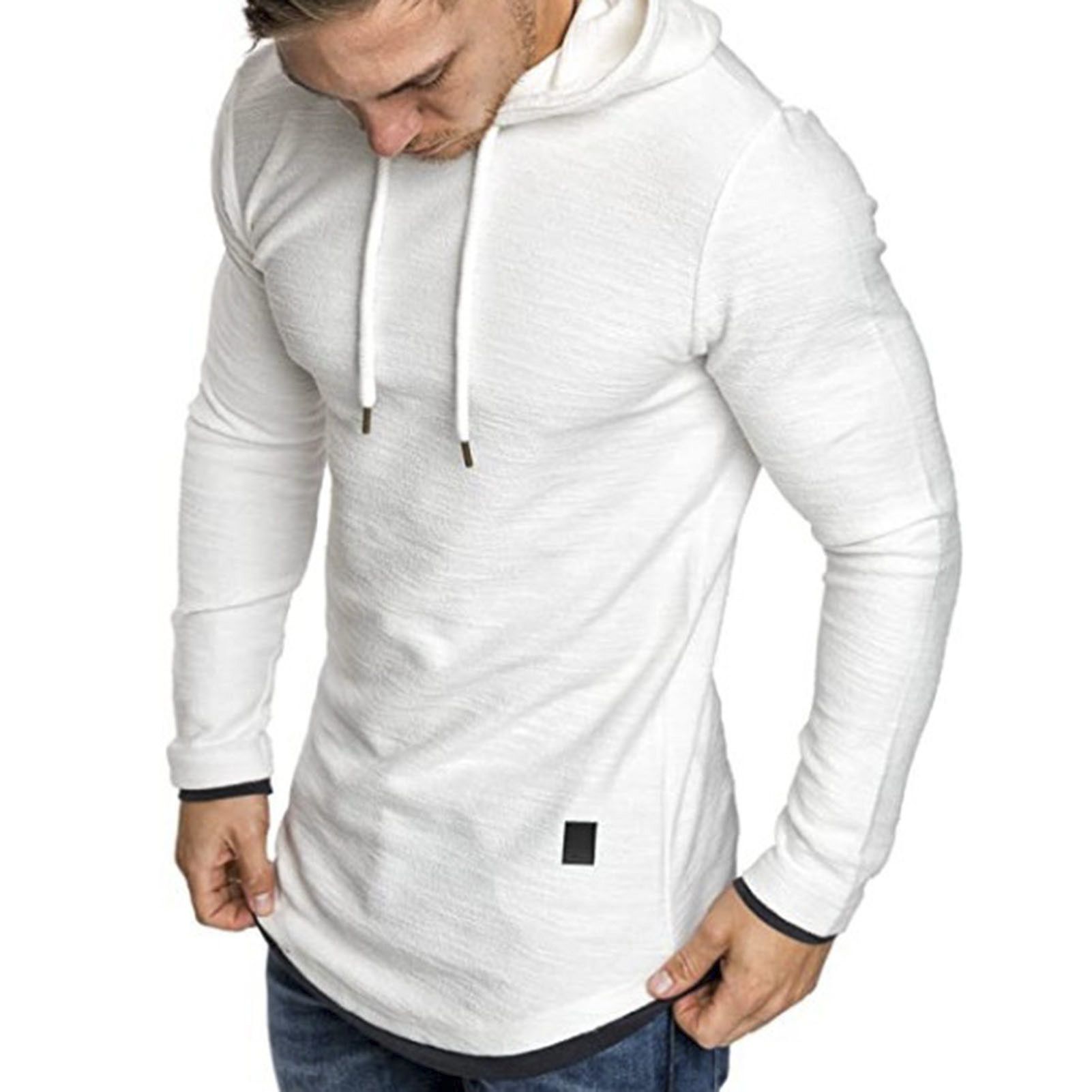 Hoodie Outerwear Slim Fit Solid Color Men Pullover Hoodie