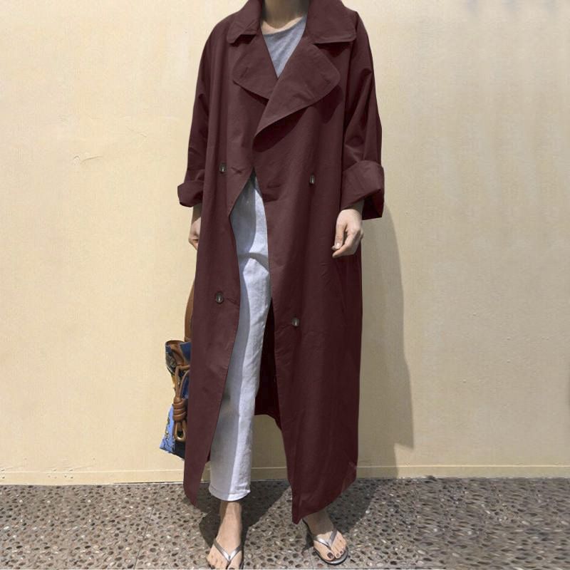 Fashion Solid Trench Women's Maxi Jackets Casual Lapel Double Breasted Overcoats Female Long Sleeve Coats Oversized
