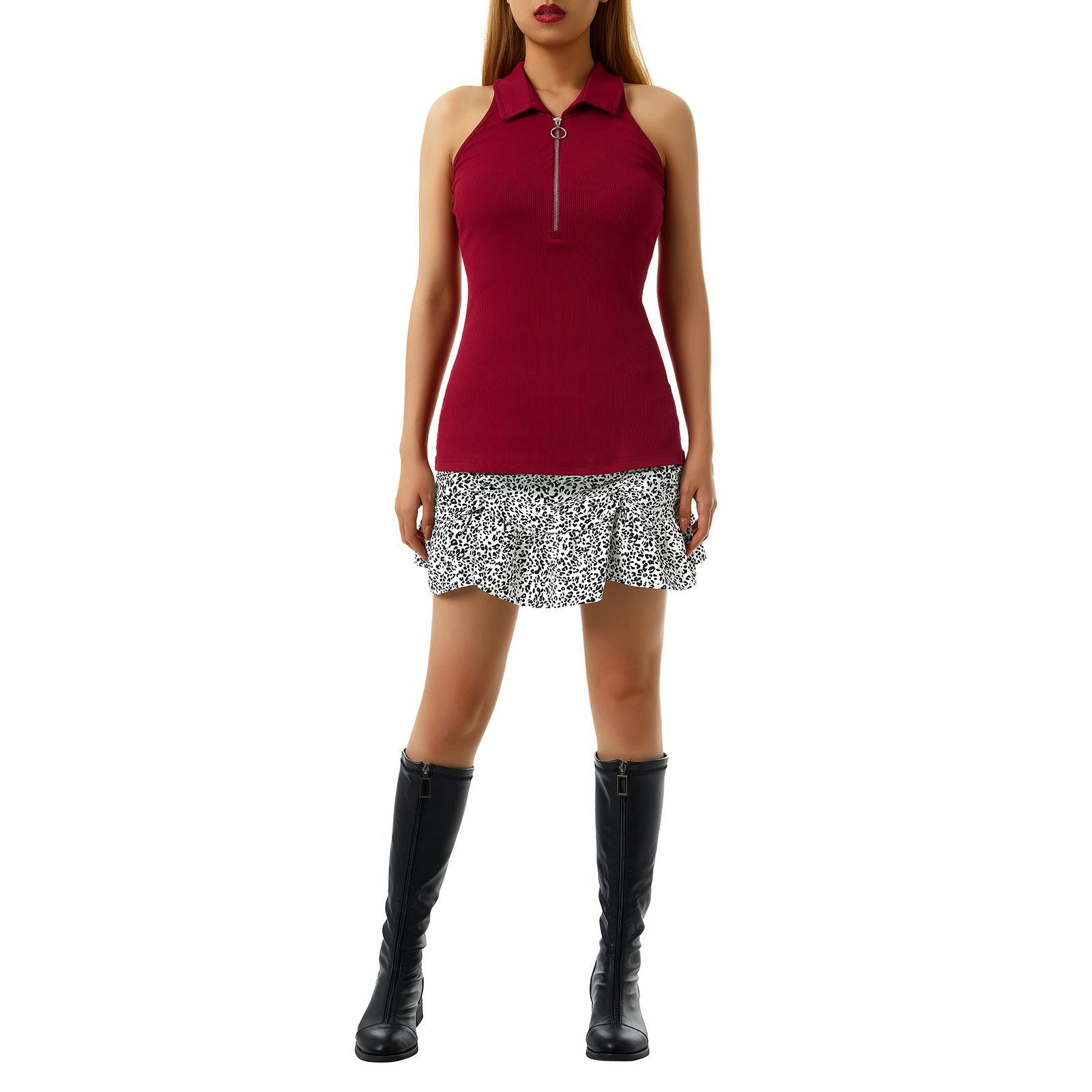 Women's Tank Tops, Polo Collar Half Zipper Sleeveless Pullover Ribbed Casual Vest T-Shirt for Ladies
